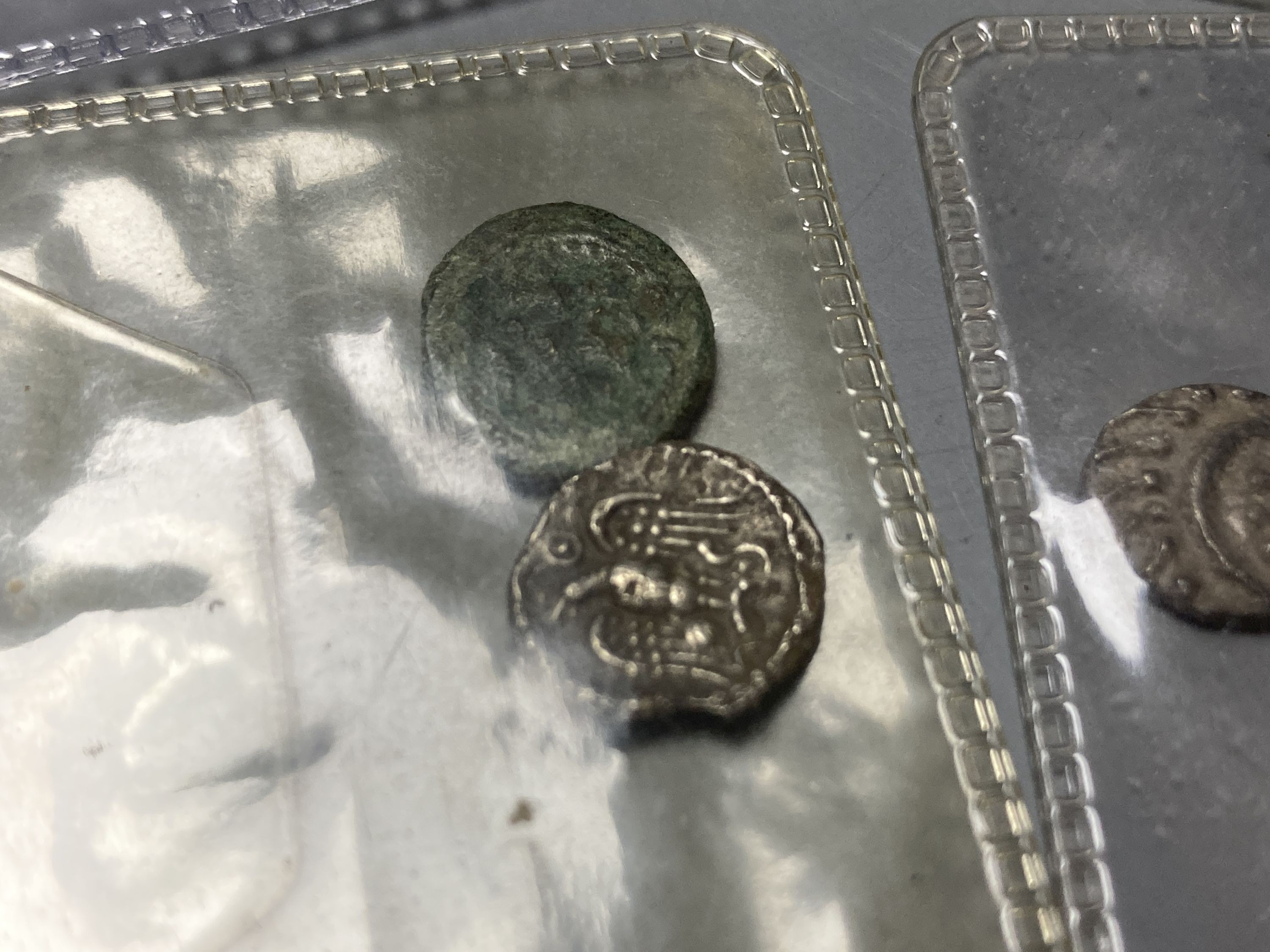 Celtic and Anglo Saxon coinage, to include Epaticcus silver unit (S.356), an early Anglo-Saxon Continental issue coin, a silver minim? (7)